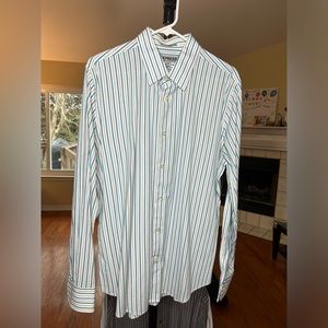 Men’s fitted Express long sleeve, button up dress shirt made with stretch cotton